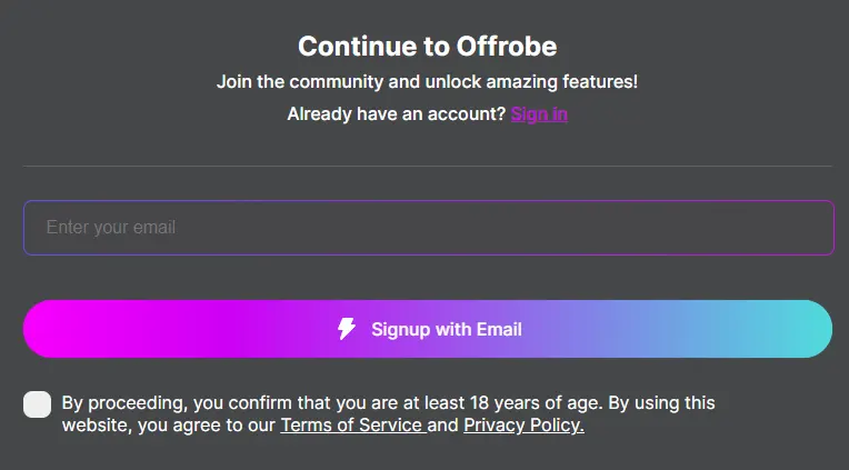 offrobe.com Signup