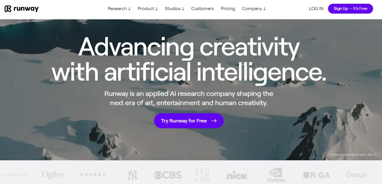 Runwayml AI homepage