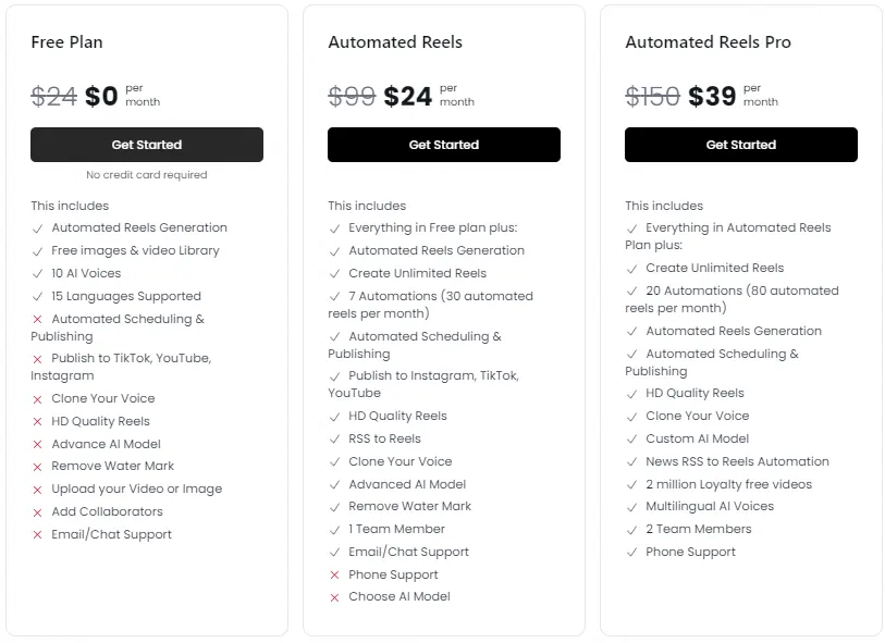 Make Reels AI Premium plans